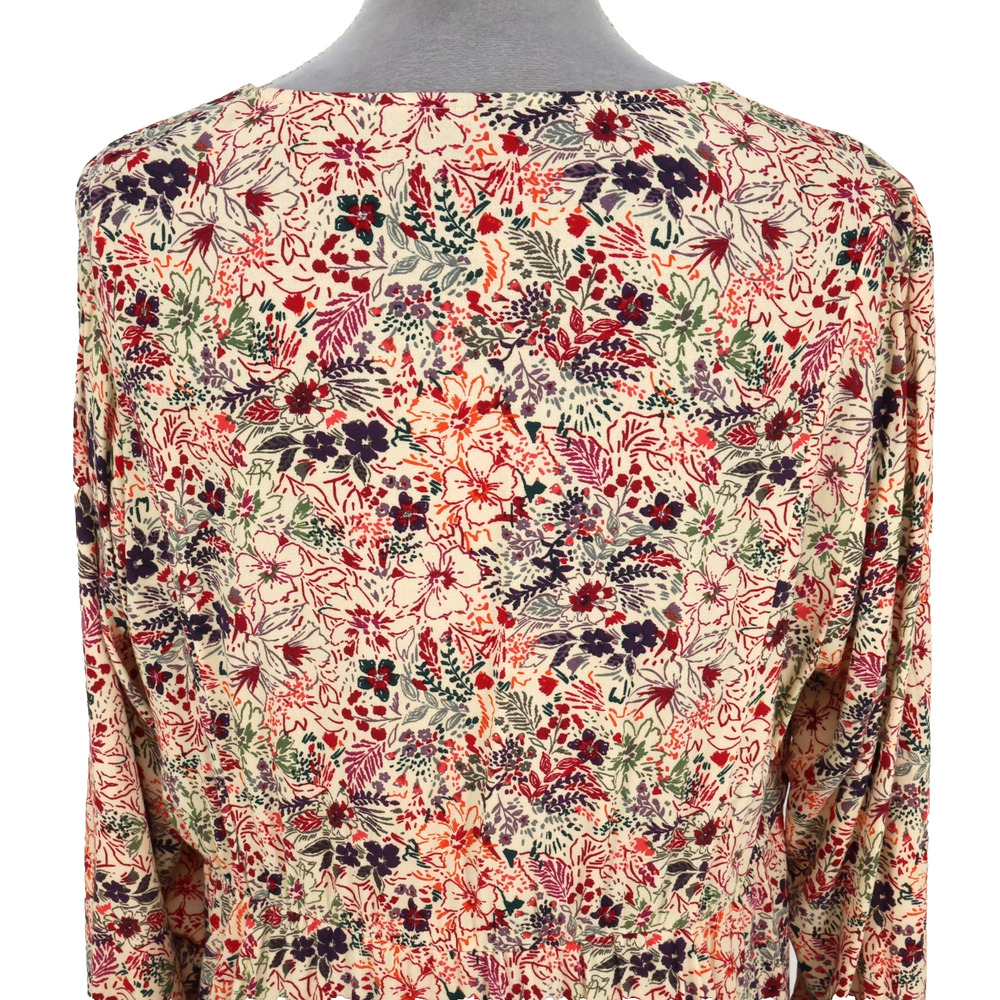 Torrid Top 1 Plus Size 1X Beige Purple Floral Blouse Tasseled Embroidered Boho - Picture 10 of 15